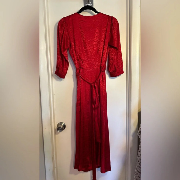 NWT MICHAEL Michael Kors Cheetah Jacquard Midi Wrap Dress Crimson XS - Picture 4 of 12